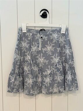 Sugarlips Navy and White Floral Stripe Skater Skirt